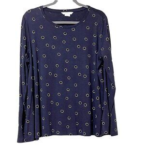 Boden Navy Polka Dot Long Sleeve Top UK18 US14 Tencel & Cotton Blend